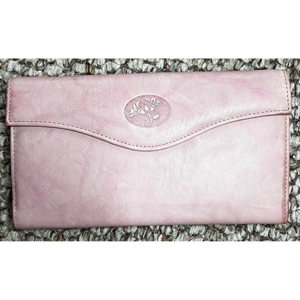 Buxton Pink Leather Clutch Wallet Checkbook Cover Kiss Lock Coin Purse Floral